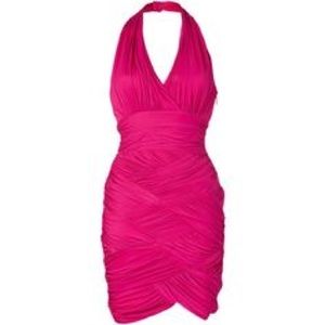 Halston Heritage ruched pink halter dress